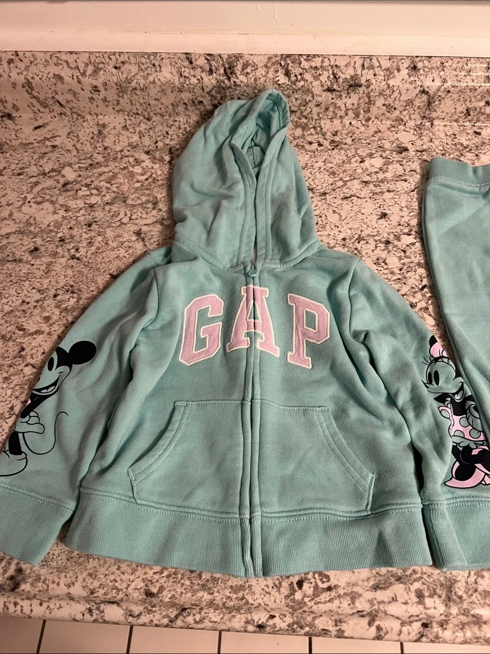 GAP Kids Mint Green Minnie & Mickey Zip Hoodie sweatpant set